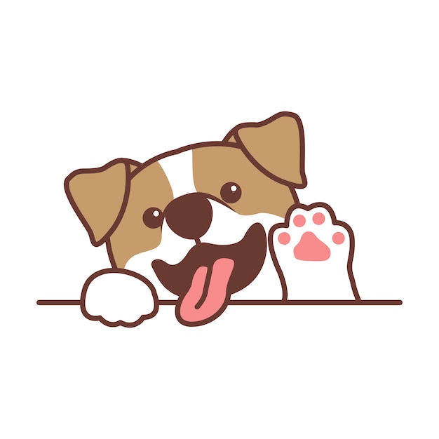 Cute jack russell terrier dog waving paw cartoon