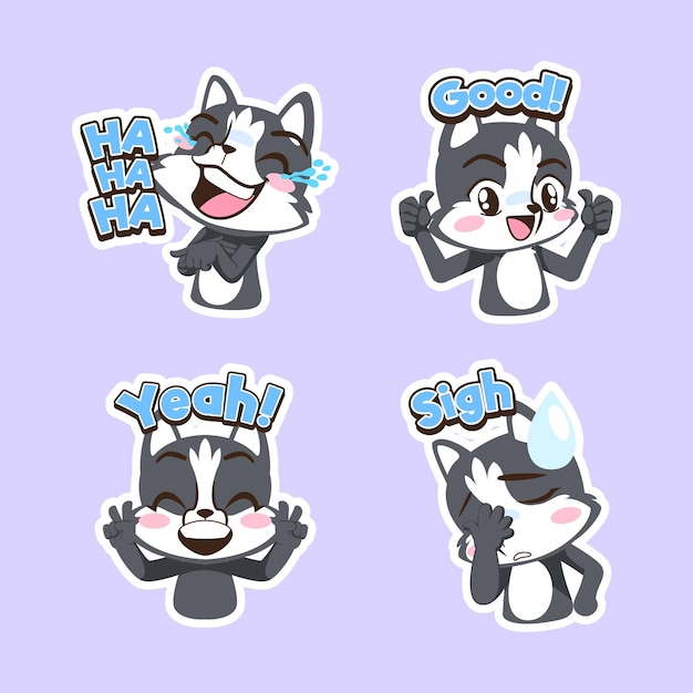 Cute japanese dog vector sticker set