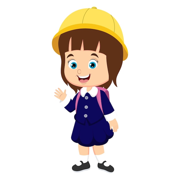 Cute japanese school girl cartoon waving hand