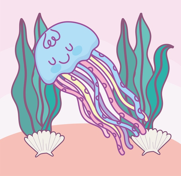 Cute jellyfish undersea shell cartoon