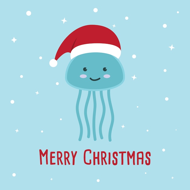 A Cute Jellyfish wearing Santa Claus hat.