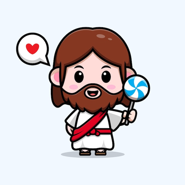 Cute Jesus Christ love lollipop candy vector cartoon christian illustration