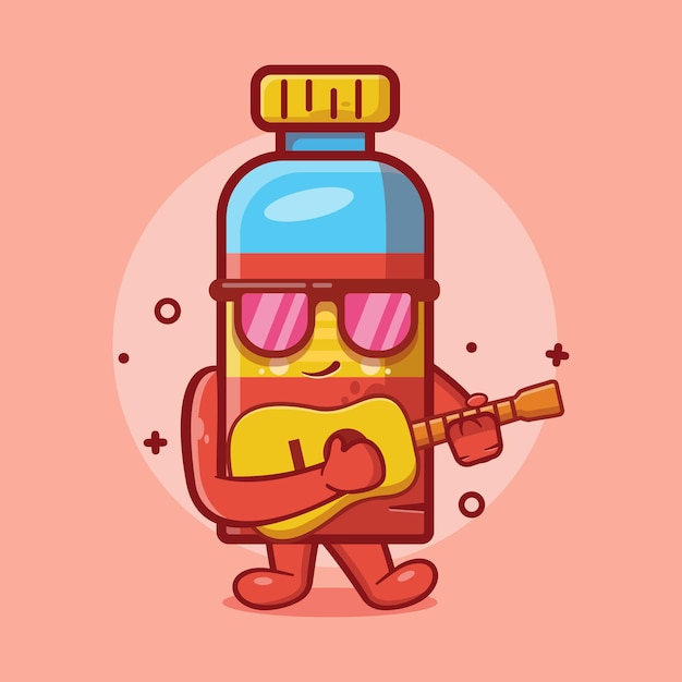 cute juice bottle character mascot playing guitar isolated cartoon in flat style design