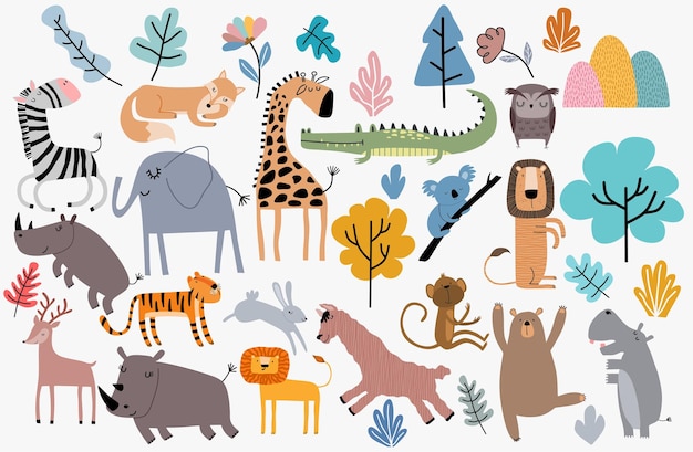 Cute Jungle Animals Vector Set