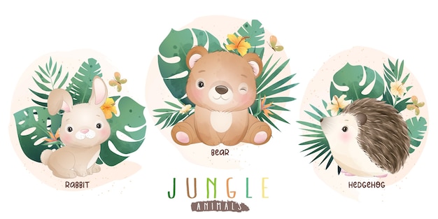 Cute jungle animals with floral collection