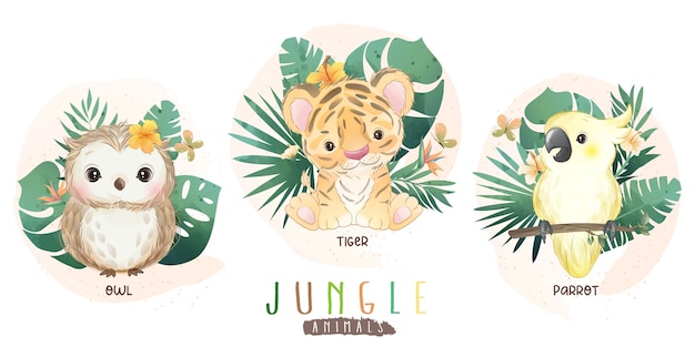 Cute jungle animals with floral collection