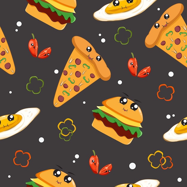 cute junk food cartoon seamless pattern