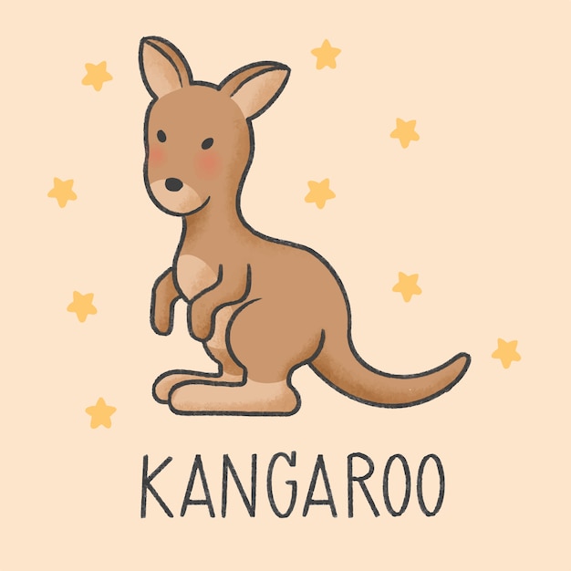 Cute kangaroo cartoon hand drawn style