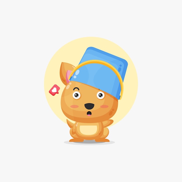 Cute kangaroo character with bucket helmet illustration