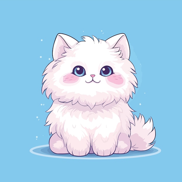 Cute kawaii angora white cat on solid background Vector illustration