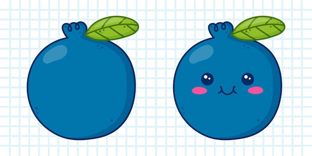 Cute kawaii blueberry character Vector illustration on blue cage background