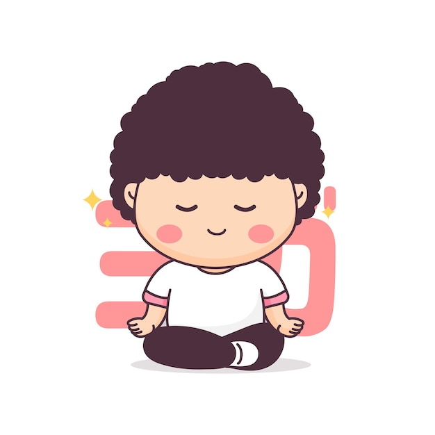 Cute kawaii boy doing yoga pose