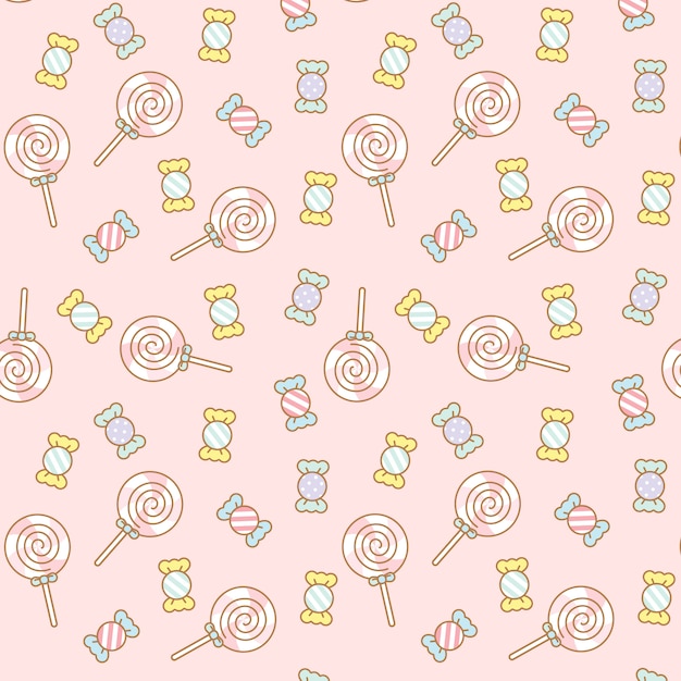 Cute kawaii candies transparent seamless pattern