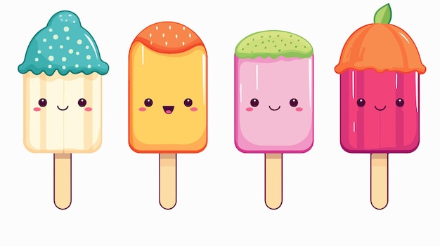 Vector cute kawaii cartoon popsicles with expressive design