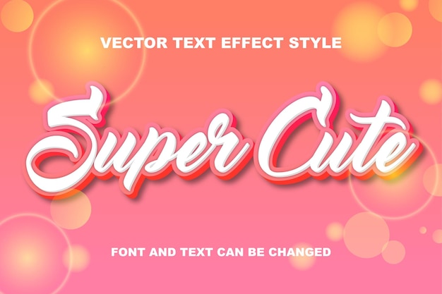 Cute kawaii cartoon with holographic color 3d editable text effect font style template