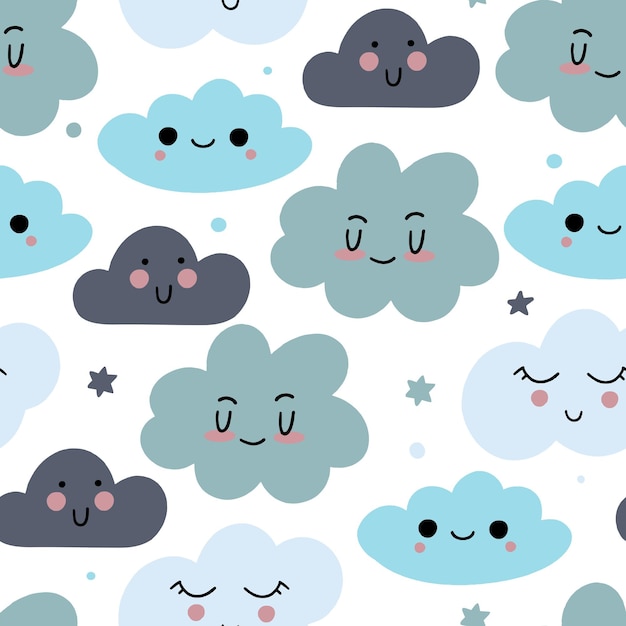 Cute kawaii clouds pattern For decoration of childrens rooms and holidays Vector modern