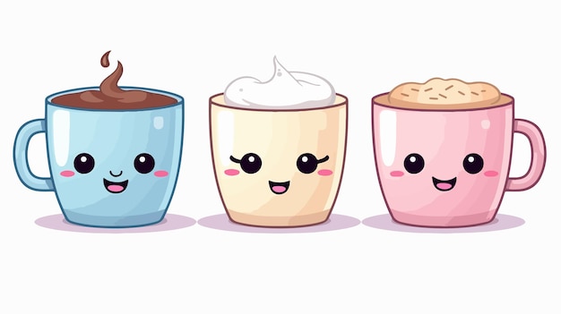 Cute Kawaii Coffee Cup Character Cartoon Vector Illustration