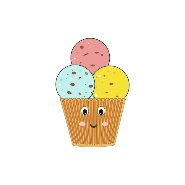 Cute kawaii colored ice cream doodle style