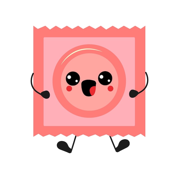 Cute kawaii condom cartoon character vector illustration. Safe sex,birth control and contraception