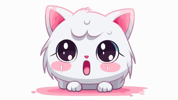 Vector cute kawaii crying cat cartoon drawing