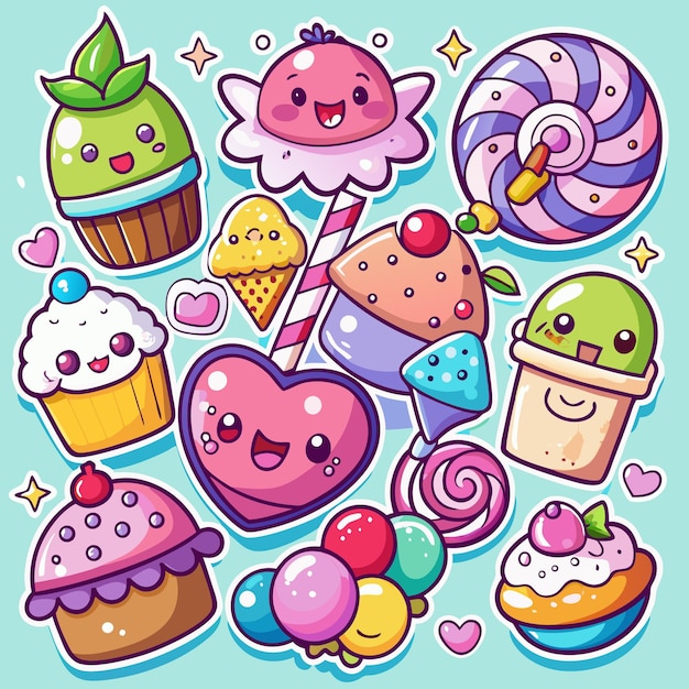 Cute Kawaii Desserts Cupcakes Candy and Ice Cream