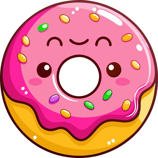 Vector cute kawaii donut cartoon vector icon illustration