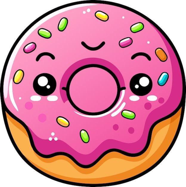 Vector cute kawaii donut cartoon vector icon illustration