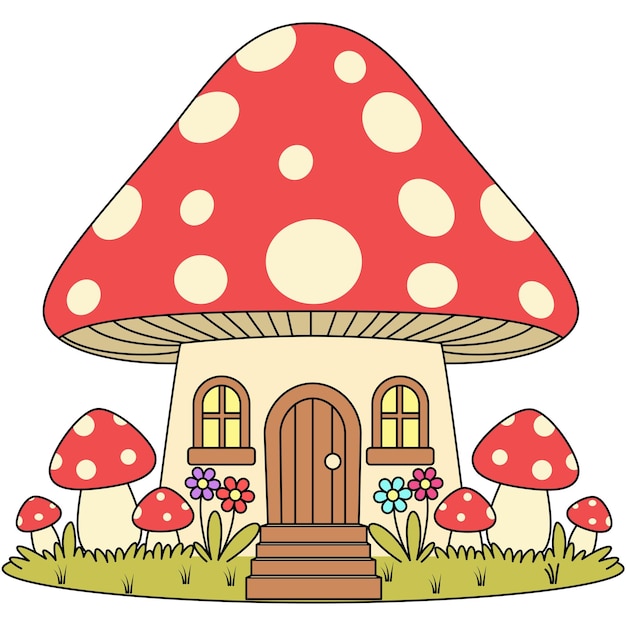 Cute kawaii Fairy Mushroom House cartoon vector illustration