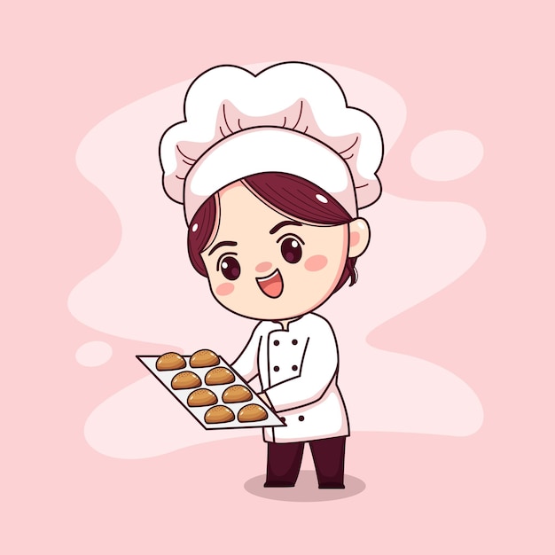 Cute and kawaii female baker cartoon manga chibi vector character