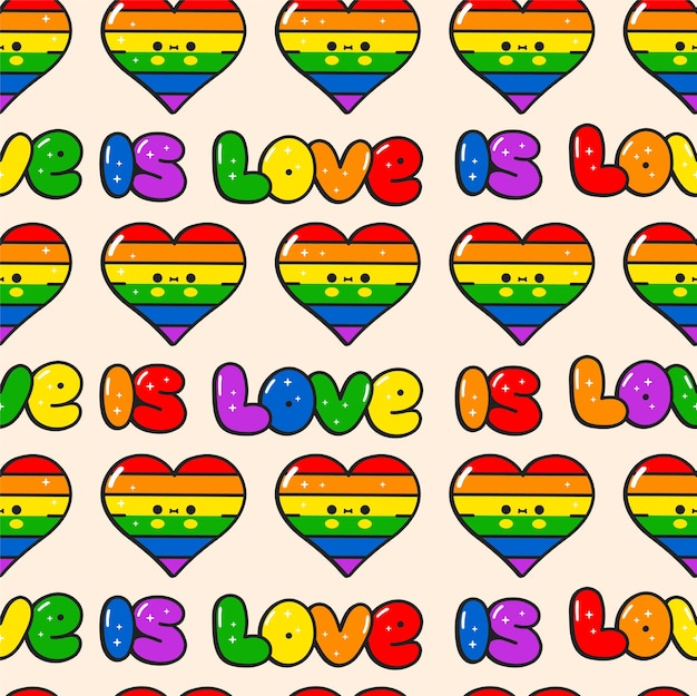 Cute kawaii Gay heartLGBT seamless pattern Vector doodle cartoon character illustration design Gaylgbt rigtsrainbowheart seamless pattern print design for poster tshirt concept