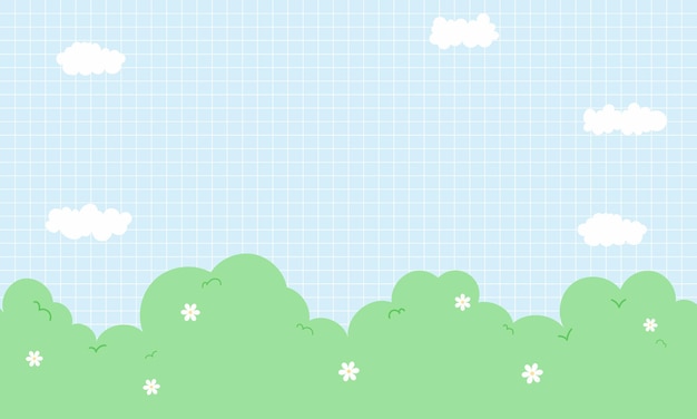 Cute Kawaii Grid Clouds and Cartoon Background