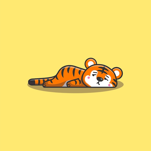 Cute Kawaii Hand Drawn Doodle Bored Lazy Tiger