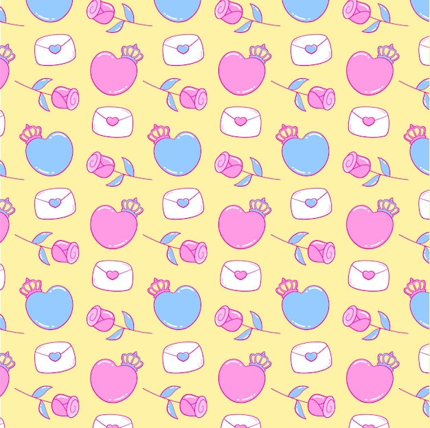 Cute kawaii heart pattern valentine's day seamless pattern