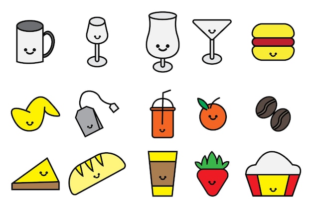 Cute Kawaii Icon Illustration For Restaurant Caffe Food and Beverage Business