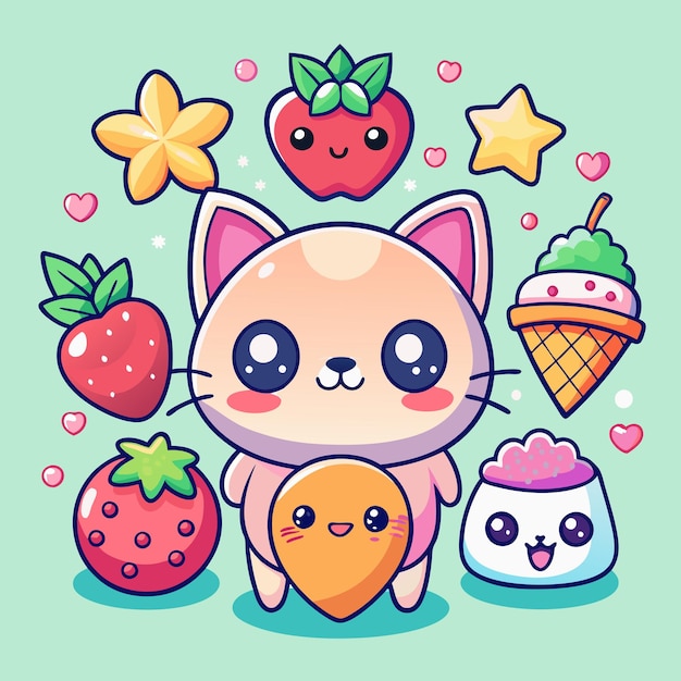 Vector cute and kawaii icons set vector