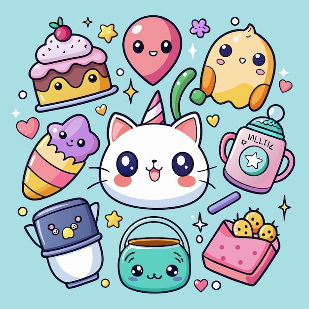 cute and kawaii icons set vector