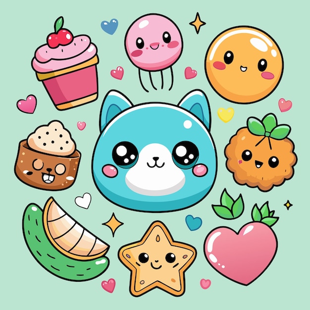 Vector cute and kawaii icons set vector