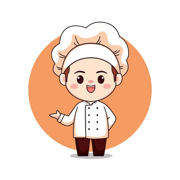 Cute and kawaii male chef or baker cartoon manga chibi vector character