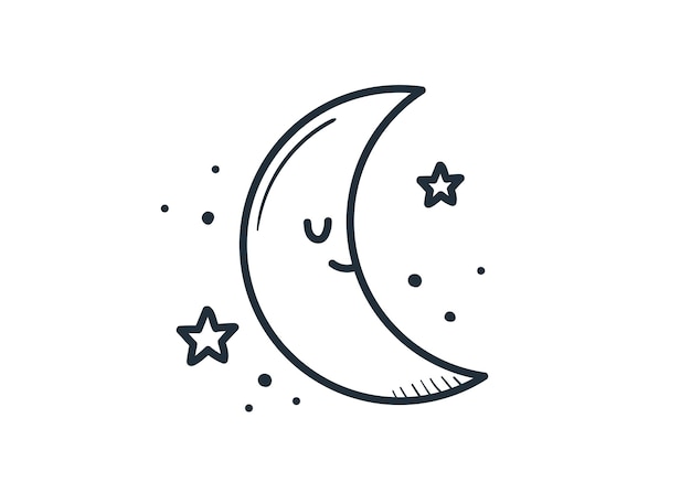 Cute kawaii moon doodle cartoon style