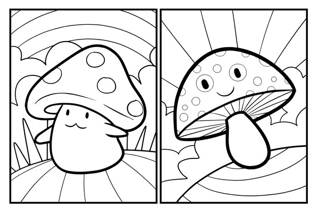 Vector cute and kawaii mushroom coloring pages