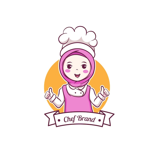 Cute and kawaii muslim female chef wearing hijab pink