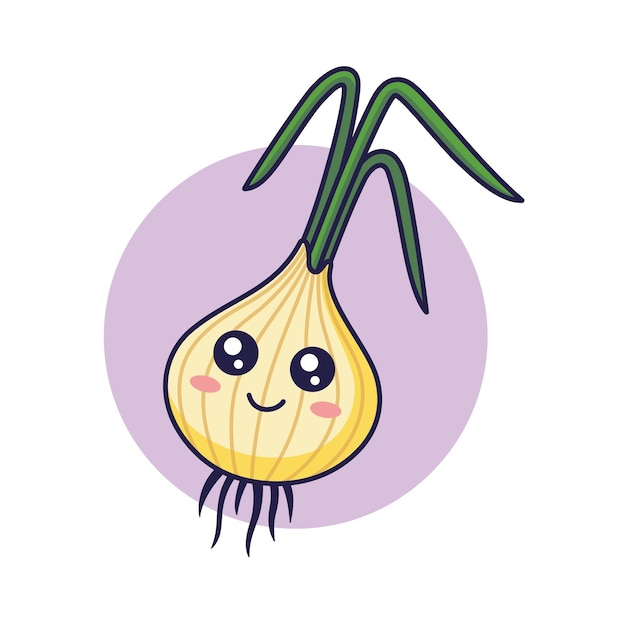 Cute Kawaii onion cartoon icon illustration Food vegitable flat icon concept isolated