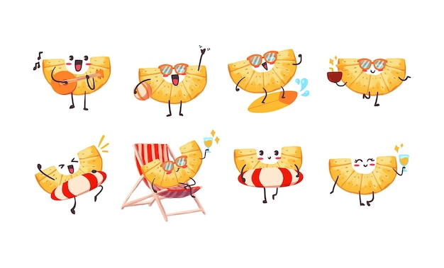 Cute and Kawaii pineapple Sticker Illustration Set With Various Activity and Expression for mascot