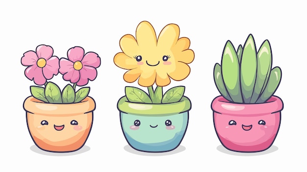 Cute Kawaii Pot of Flower Cartoon Character