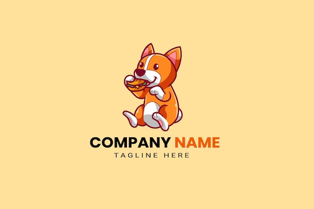 Cute Kawaii Puppy Dog Mascot Cartoon Logo Design Template Icon Illustration Hand Drawn