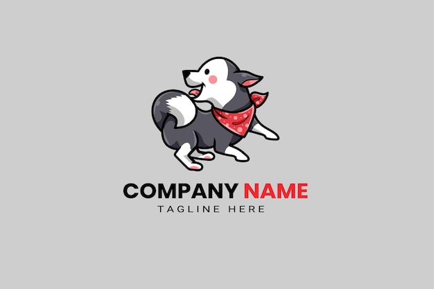 Cute Kawaii Puppy Dog Mascot Cartoon Logo Design Template Icon Illustration Hand Drawn