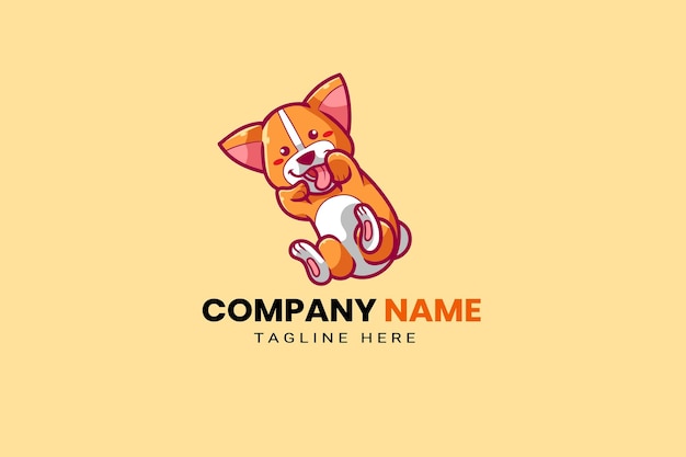 Cute Kawaii Puppy Dog Mascot Cartoon Logo Design Template Icon Illustration Hand Drawn