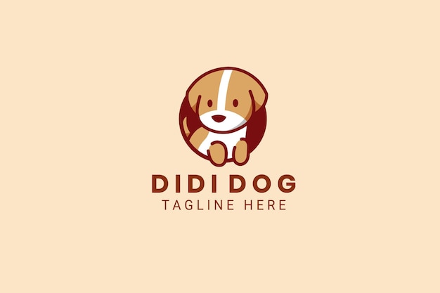 Cute Kawaii Puppy Dog Mascot Cartoon Logo Design Template