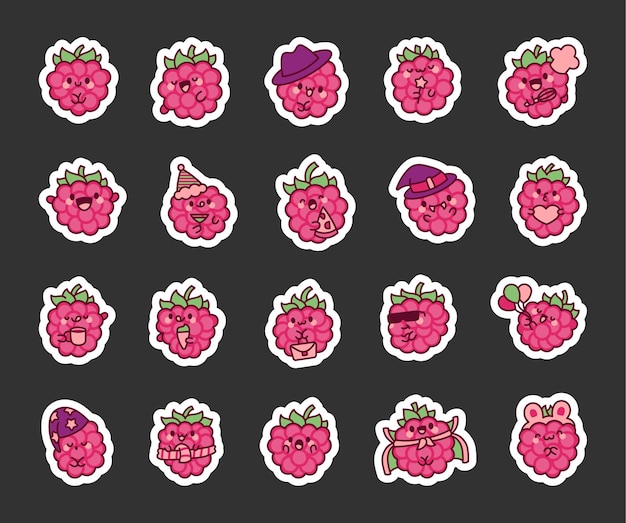 Vector cute kawaii raspberry sticker bookmark