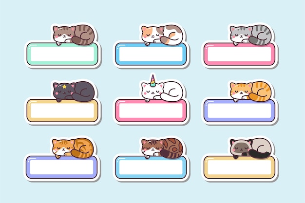 Cute Kawaii Sleeping Cat Label Name Tag Stickers